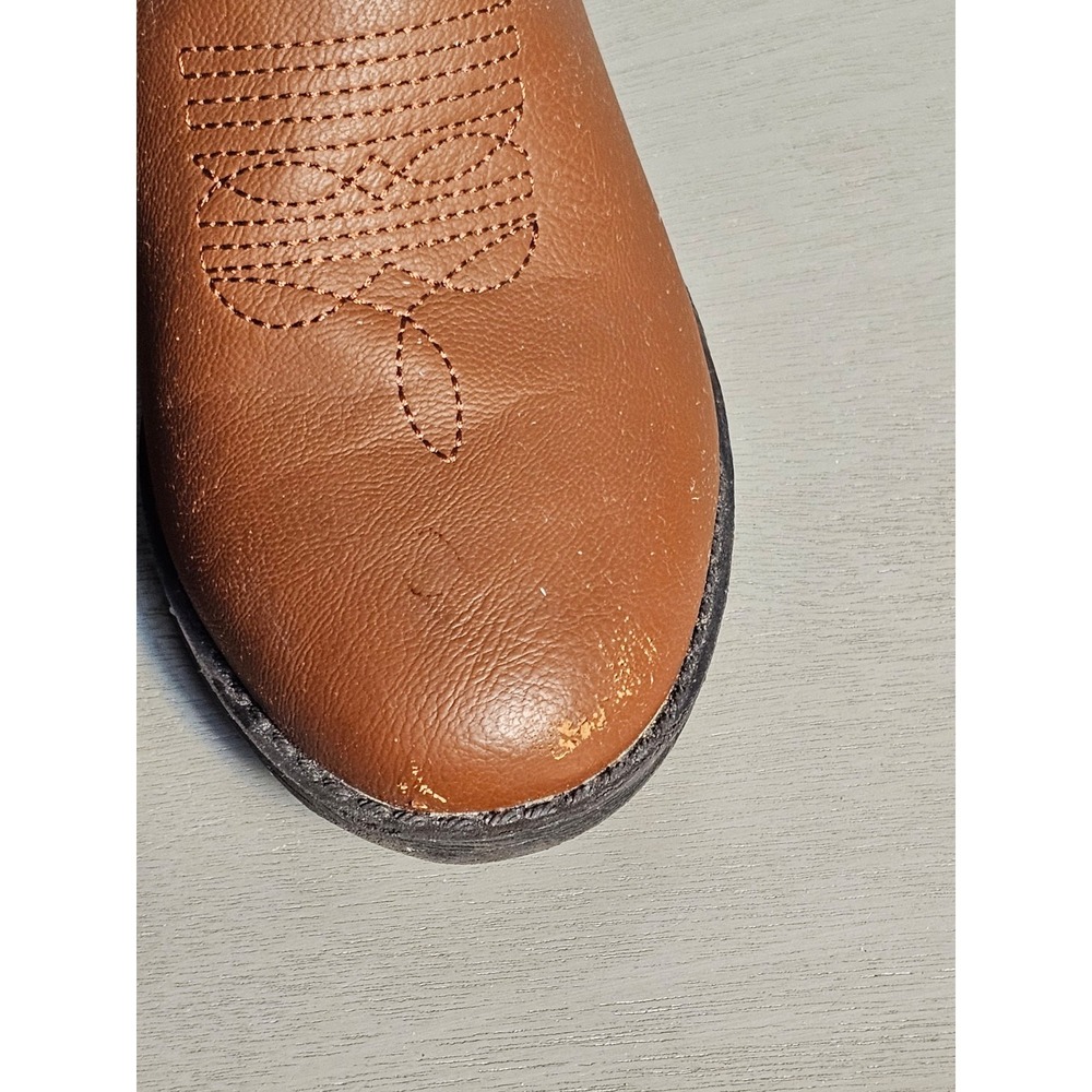 Kids Brown Western Cowboy Boots Side Zip Decorative Stitching Size 1 - Picture 4 of 5